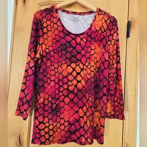 Investments Vibrant Orange Pink Red  Honeycomb Reptile Blouse Large